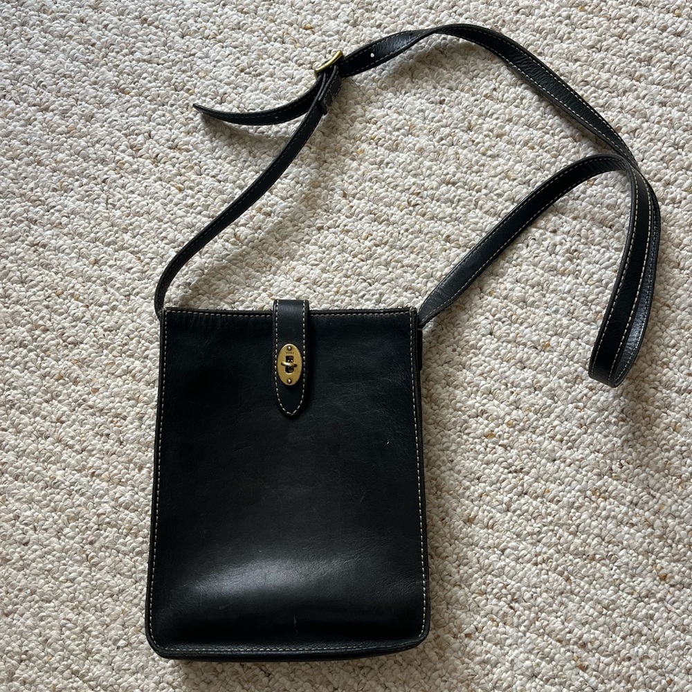 Fossil Black Leather Messenger Bag Crossbody